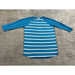 Lularoe Top Womens‎ Medium Blue Striped 3/4 Sleeve Rayon Blend Casual